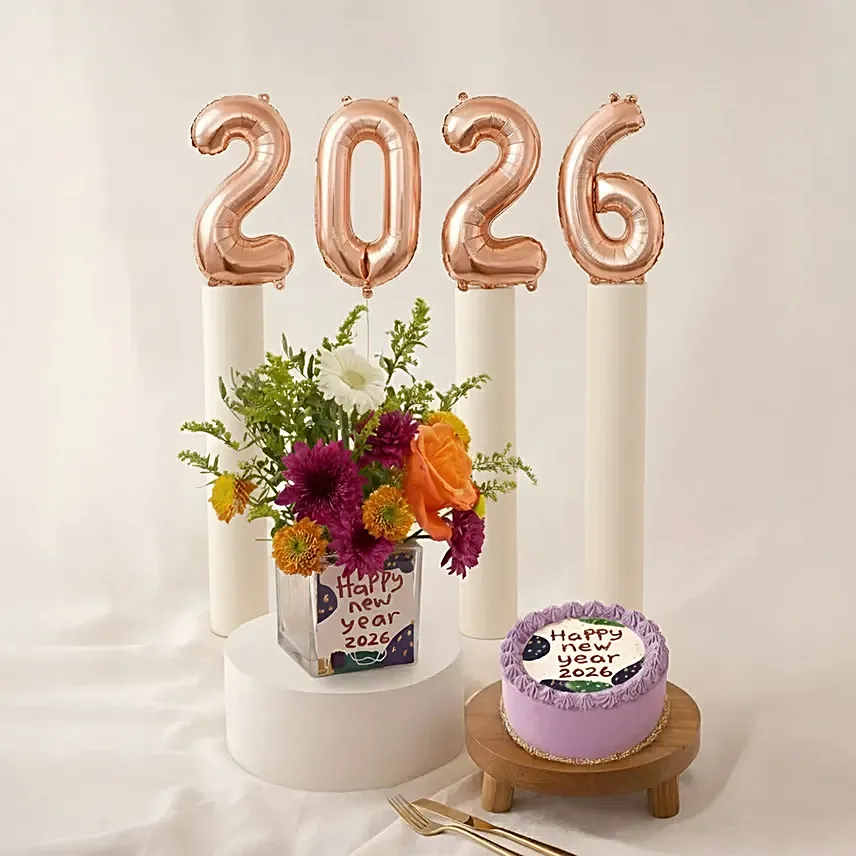 All in One New Year Celebration Combo: Fresh Flowers 