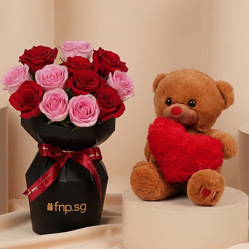 Roses Blush for Valentines With Teddy: Valentine's Gifts
