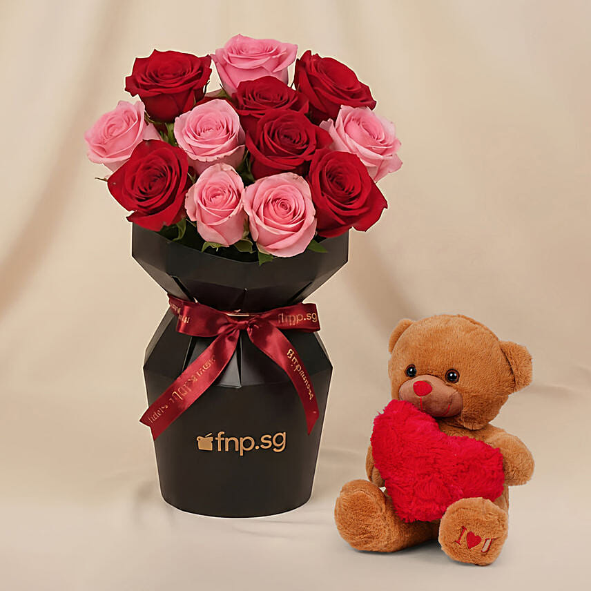 Roses Blush for Valentines With Teddy: Valentine's Gifts
