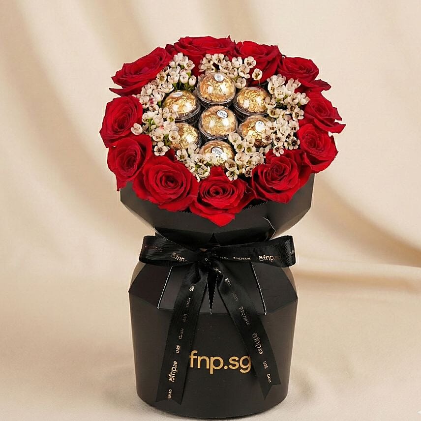 Rochers and Red Roses Gift Arrangement: Valentine's Chocolates