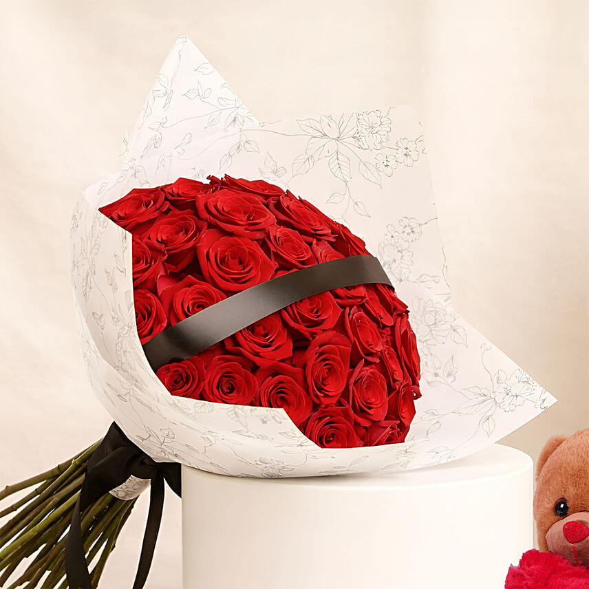 35 Red Roses 35 Red Roses Expression Bouquet with Teddy Bear Delivery in Singapore ...