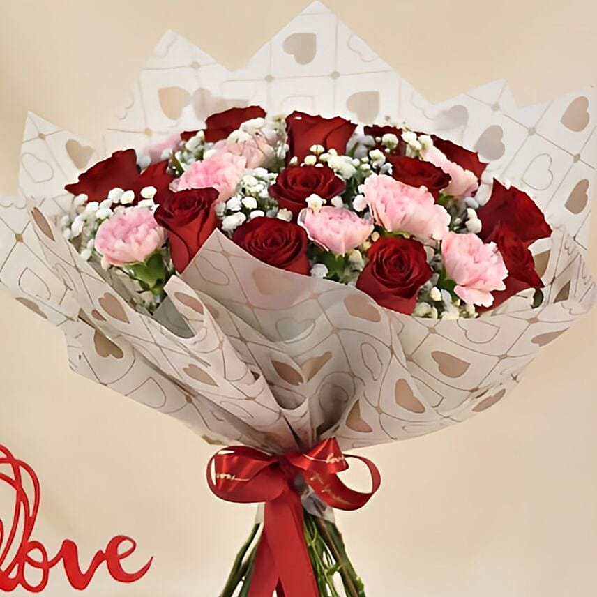 Carnation n Red Roses Bouquet with Cake Delivery in Singapore - FNP SG