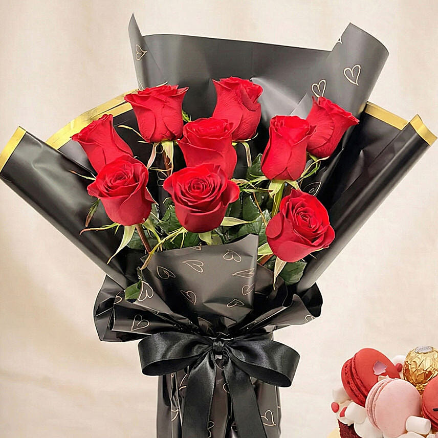 9 Roses and Cake Combo Delivery in Singapore - FNP SG