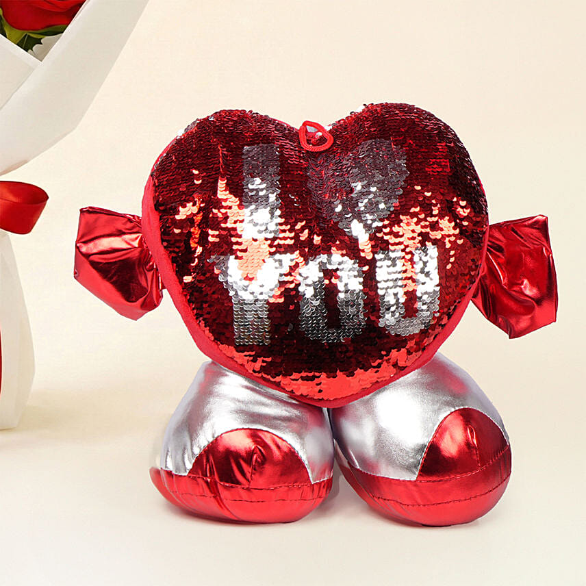 Love 9 Red Roses Bouquet n Heart Cushion Delivery in Singapore - FNP SG