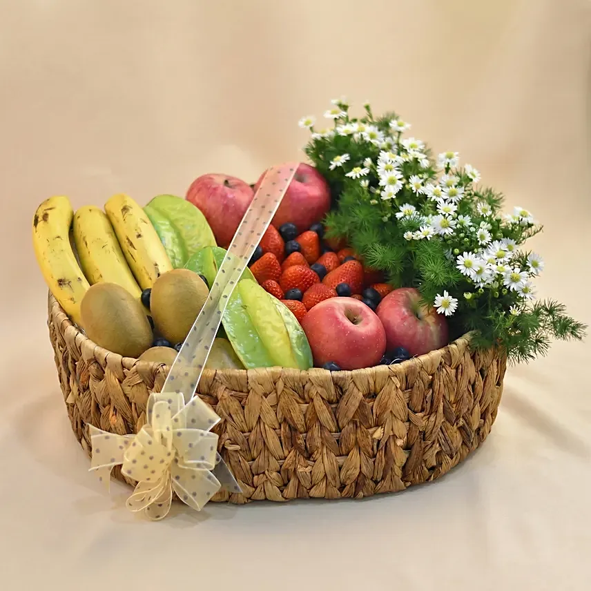 White Phoneix & Assorted Fruits Basket: Fruit Baskets