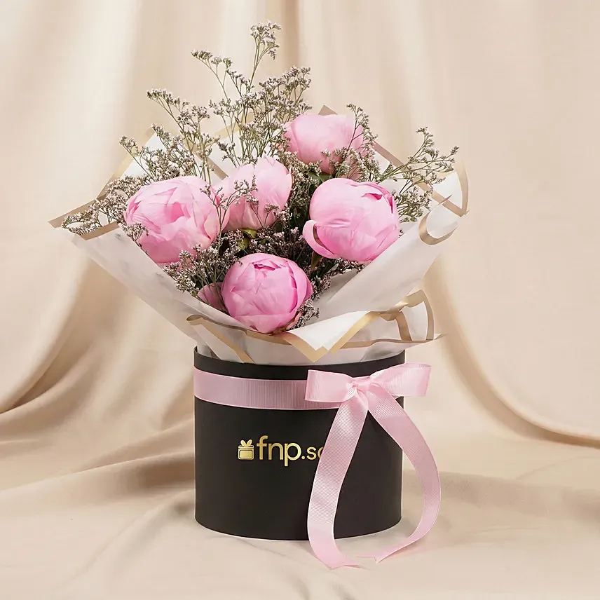 5 Pink Peonies in a Box: Peonies Flowers