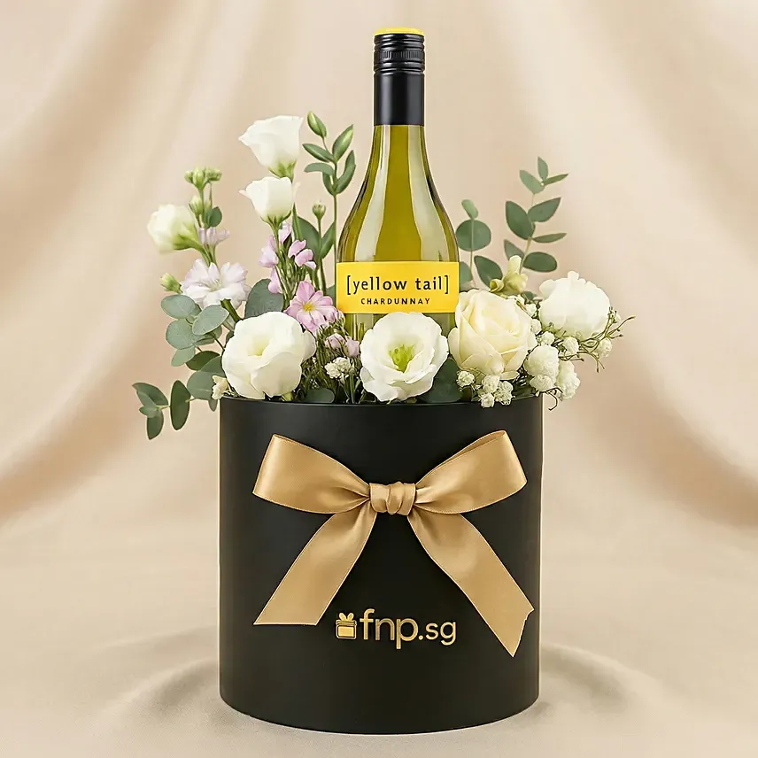 Elegant Wine & Floral Gift Arrangement: Flowers And Wine
