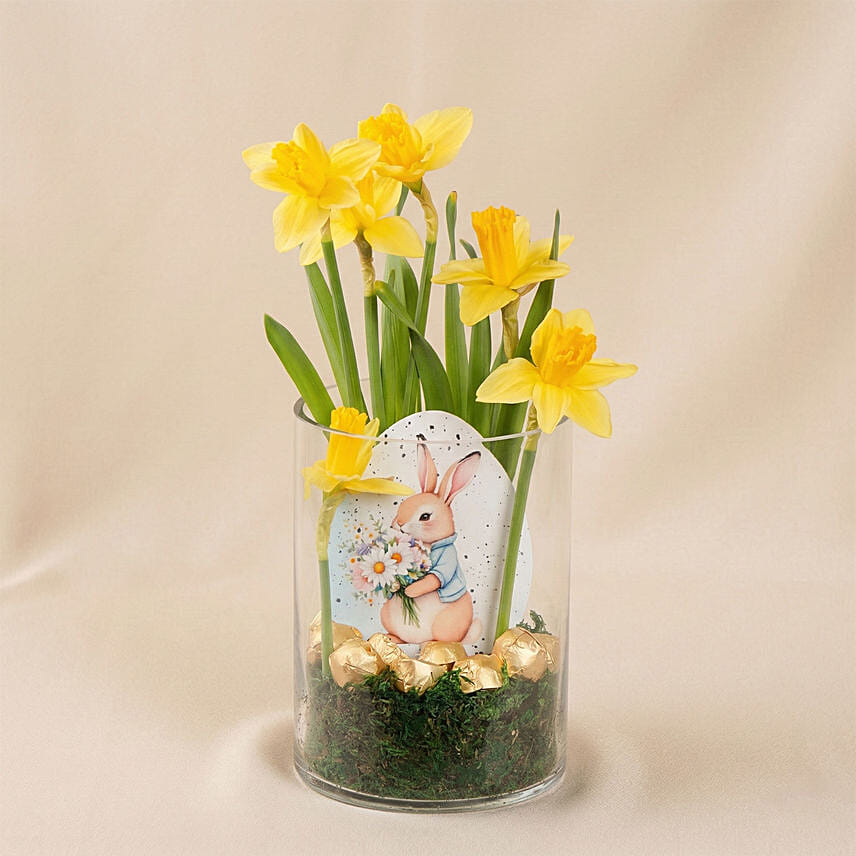 Easter Daffodils and Chocolates vase: 