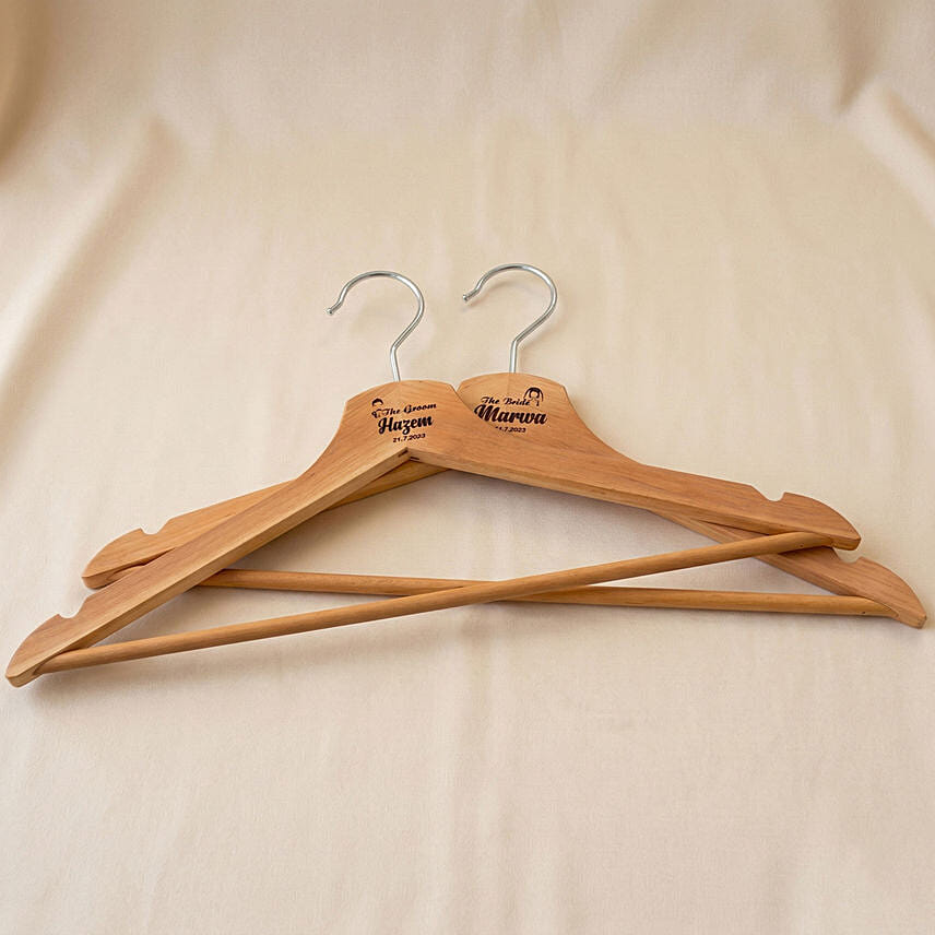 Personalised Engraved Wooden Wedding Hanger Set: 