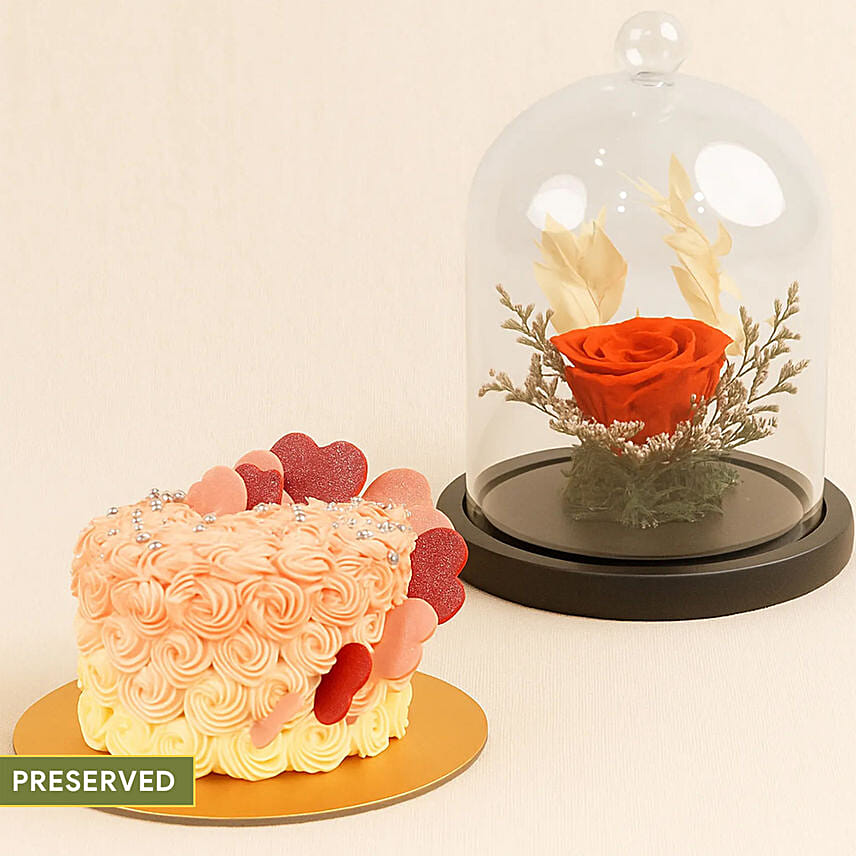Forever Red Rose & Floral Heart Chocolate Cake Combo: Rose Day Gifts