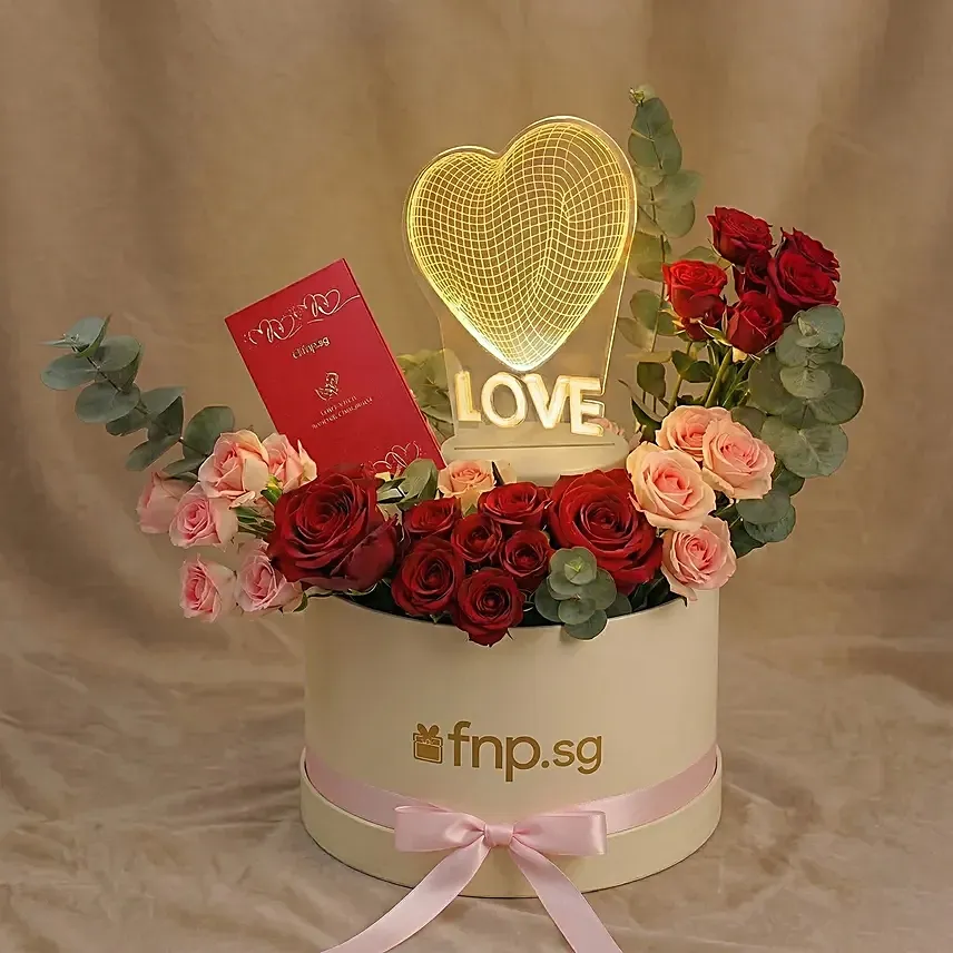 Radiant Love Elegant Roses Arrangement: Valentine's Chocolates & Flowers