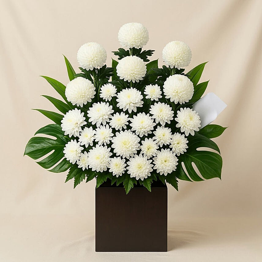 White Ball Mums Flower Stand: Condolence Flowers