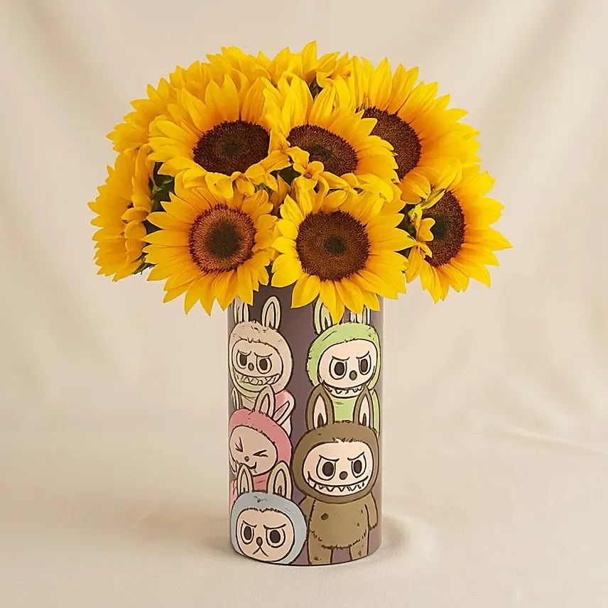 Cute Labubu Monsters Sunflowers Vase: Thank You flowers