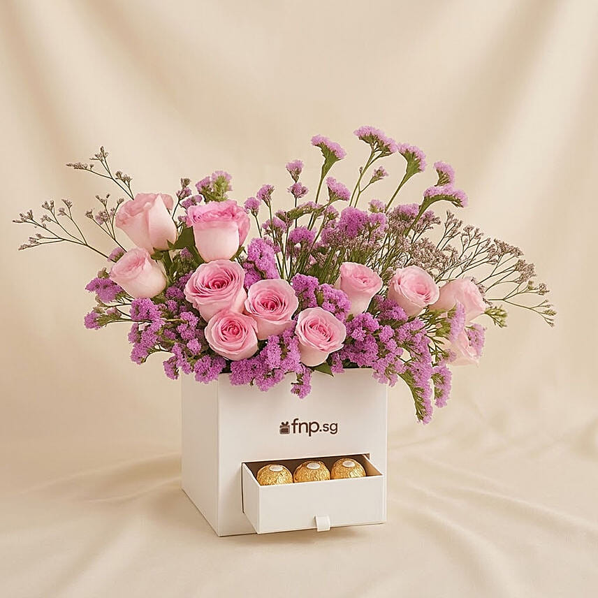 Flowers Paradise & Rochers Box: Ferrero Rocher Chocolates
