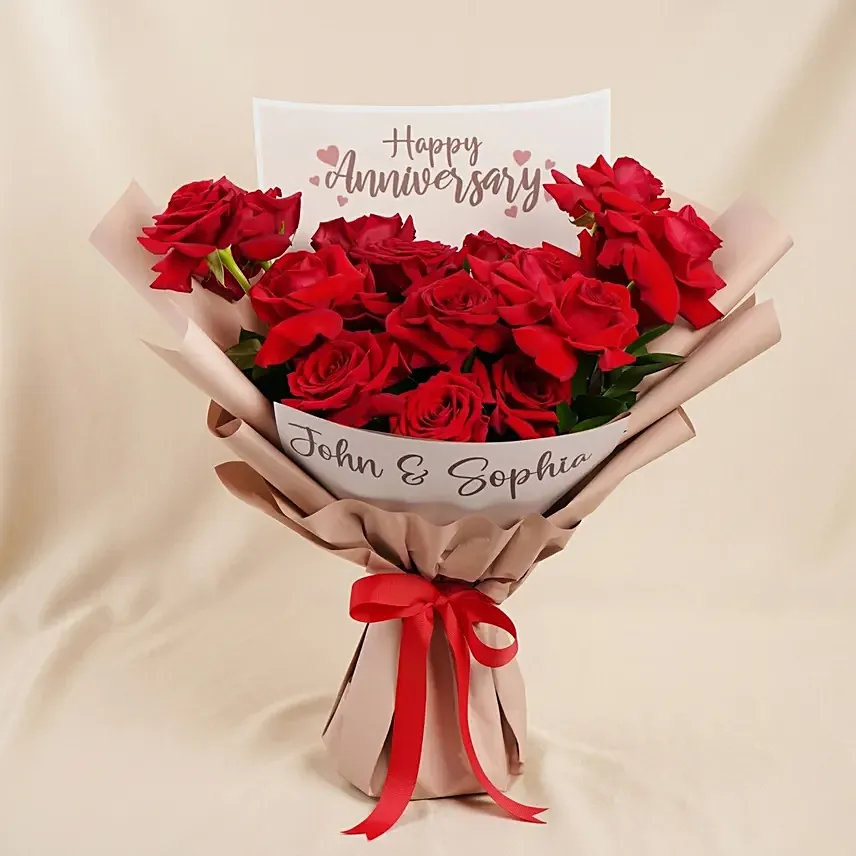 Personalised Rose Anniversary Bouquet: Anniversary Gifts
