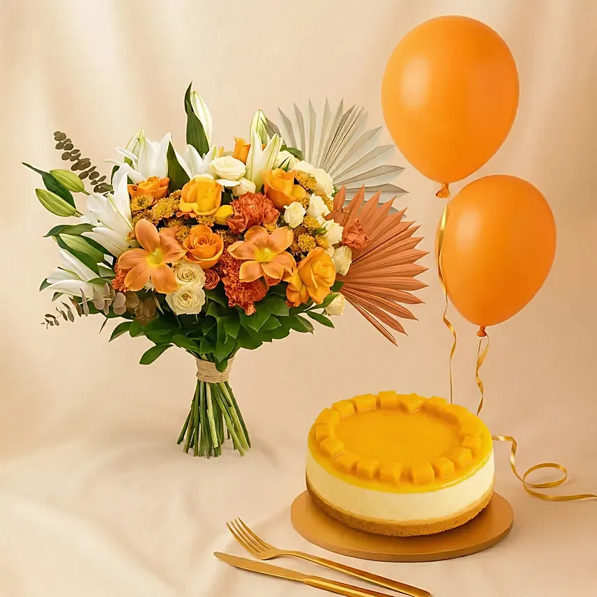 Happiness - Orange Flowers Cheesecake & Balloons: Cheesecakes