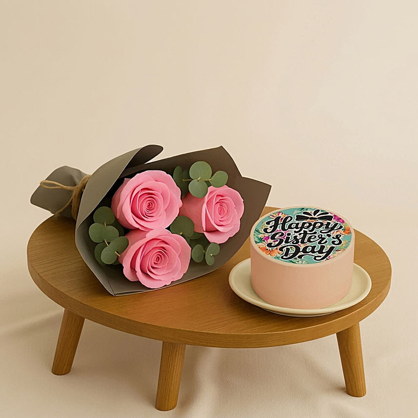 Sisters Day Mono Cake And Flower Bouquet: Gifts For Sister