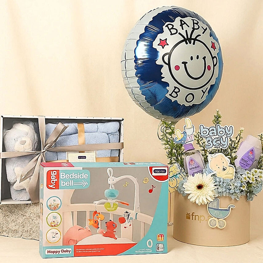 Its a Baby Boy Flowers Arrangement giftset with Balloon: For New Born