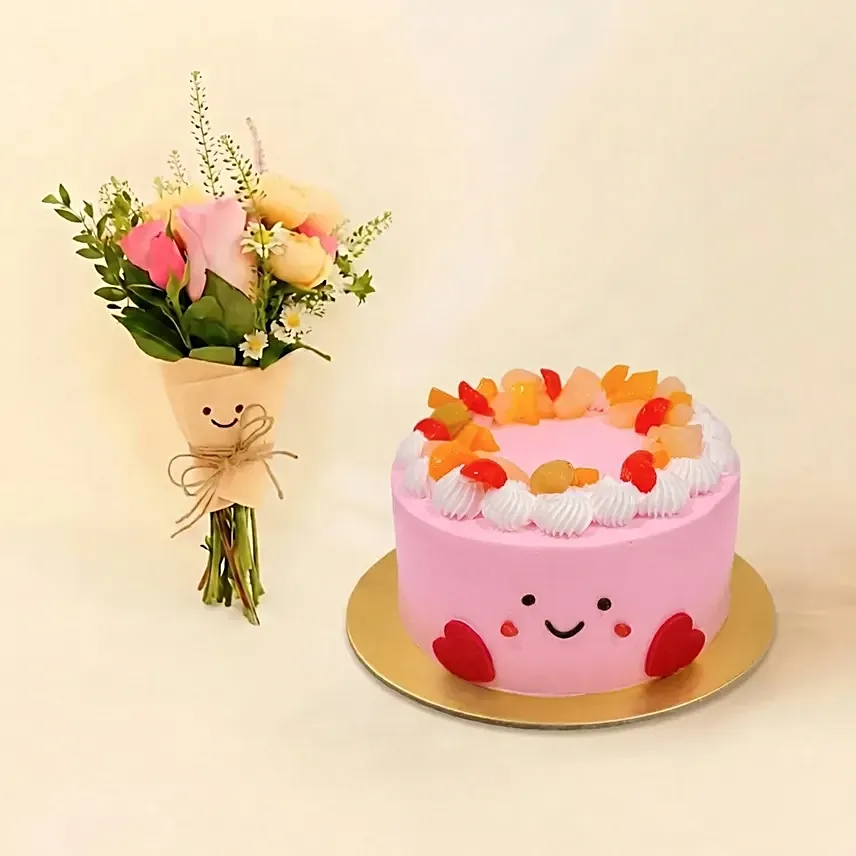 Smiley Mini Jellycat Pastel Bouquet and Jellycat Cake: Strawberry Cakes