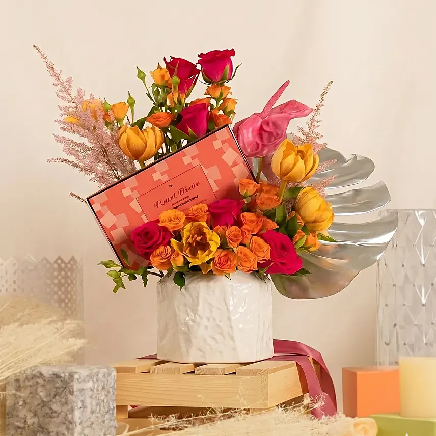 Flowers and Royce Chocolate Box Combo: Tulips Flowers & Bouquets
