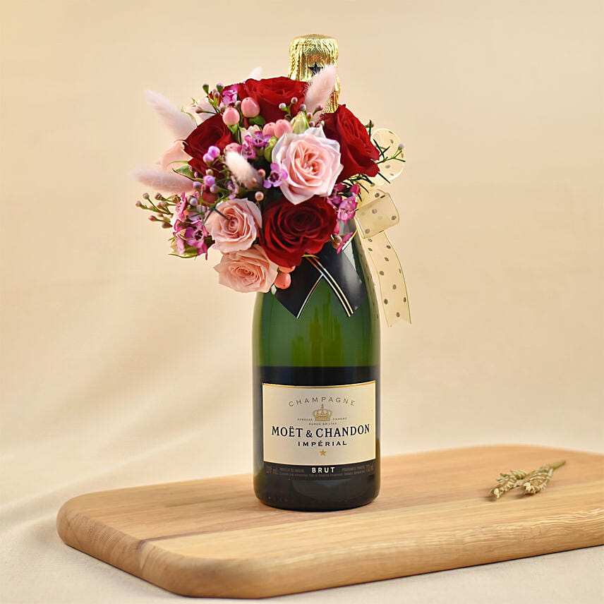 Luxury Champagne & Mixed Flowers Gift Combo: Premium Flowers 