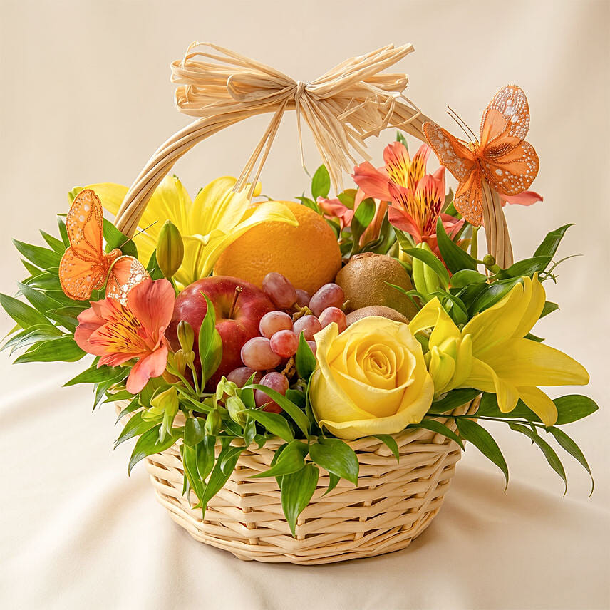 Basket Arrangement Of Fresh Flowers & Fruits: Hari Raya Flowers