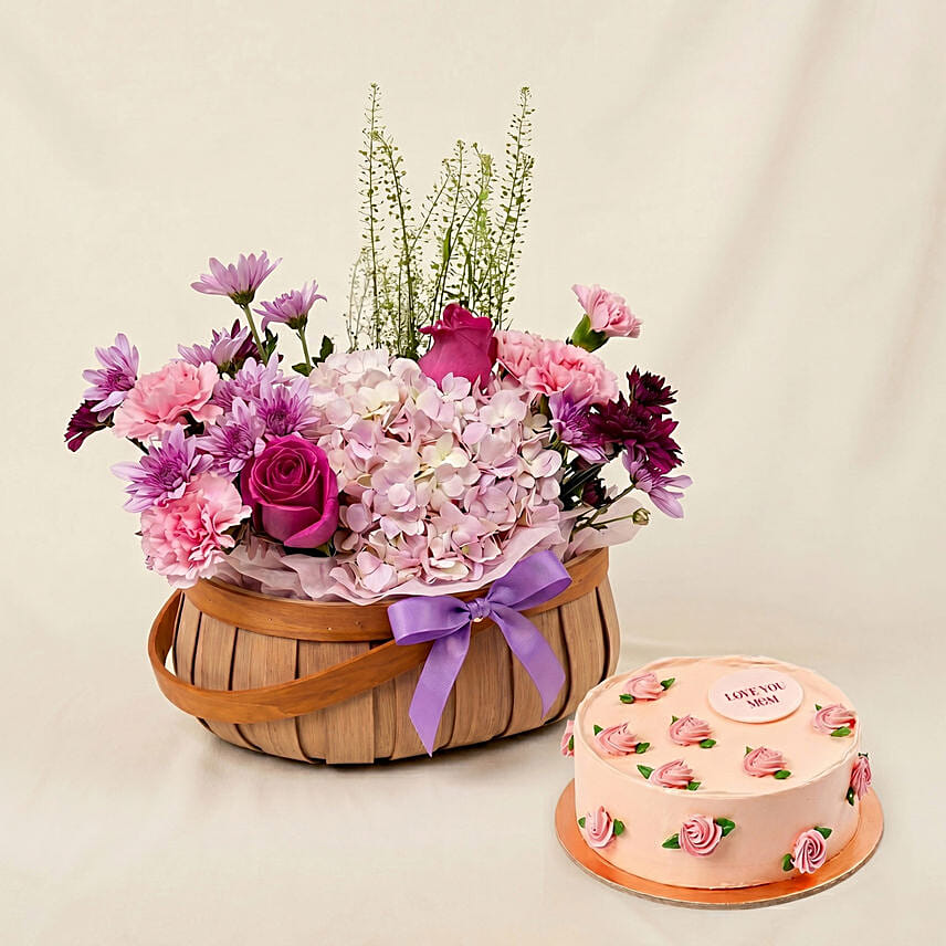 Flowers Gift Basket and Cake: Mother's Day Bundle Deals