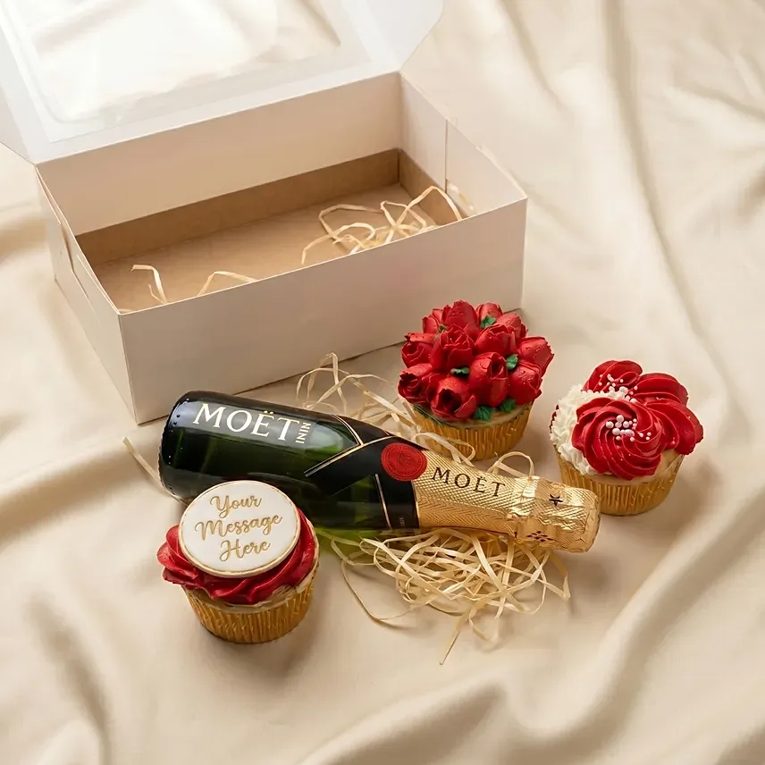 Moet Champagne & Personalised Cupcake Trio: Pride Gifts
