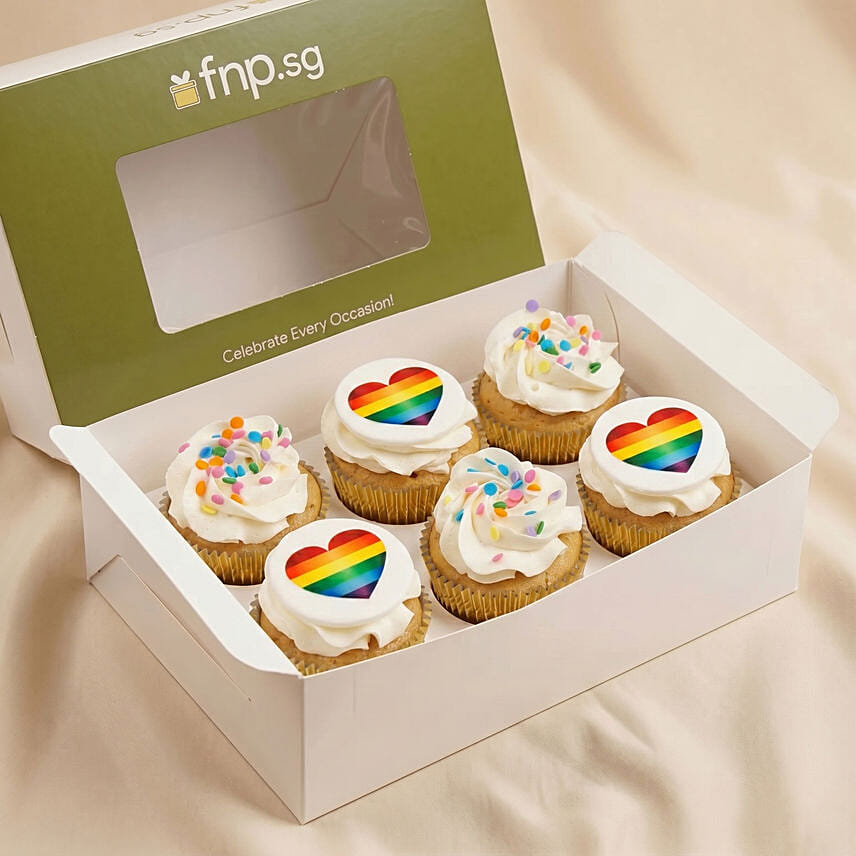 Rainbow Hearts Cupcakes 6Pcs: Rainbow Cakes