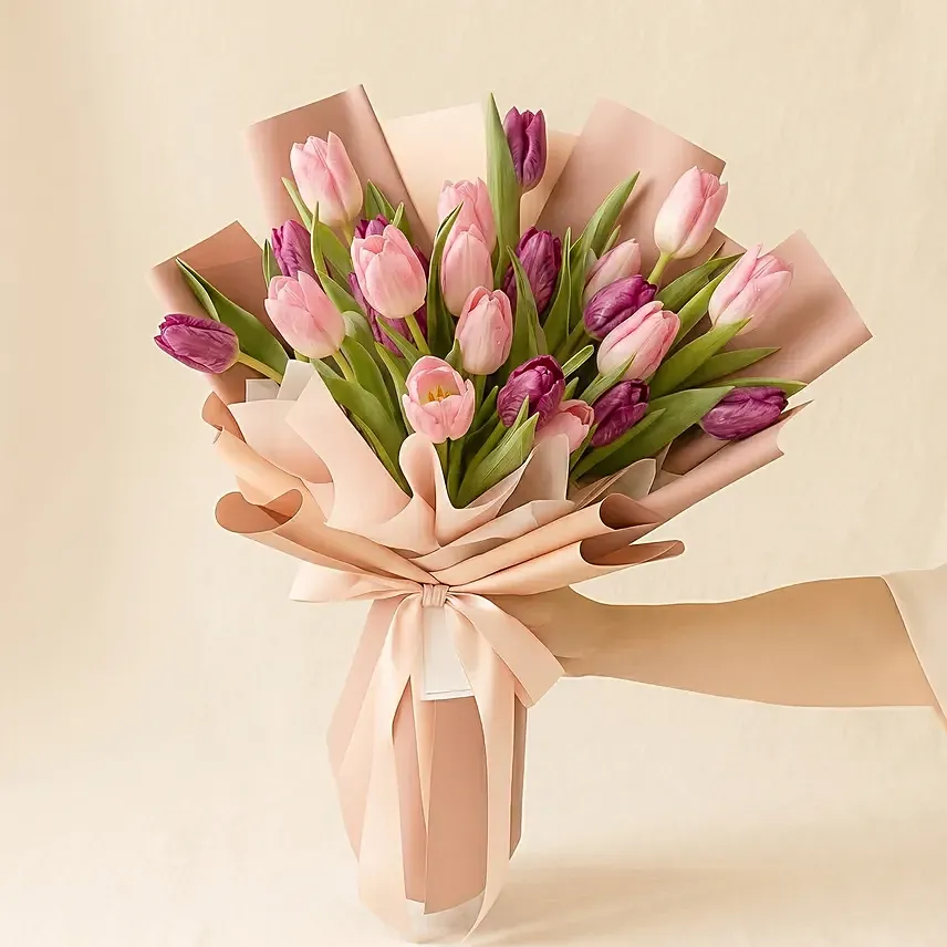 Lovely Pink N Light Purple Tulips Bouquet: Flowers