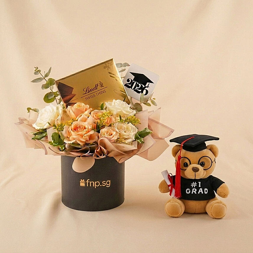 Sweet Success Convocation Flowers, Lindt & Graduation Bear Box: Soft Toys