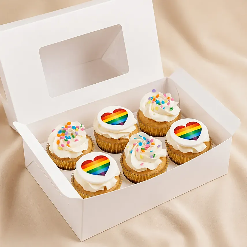 Rainbow Hearts Cupcakes 6Pcs: Rainbow Cakes