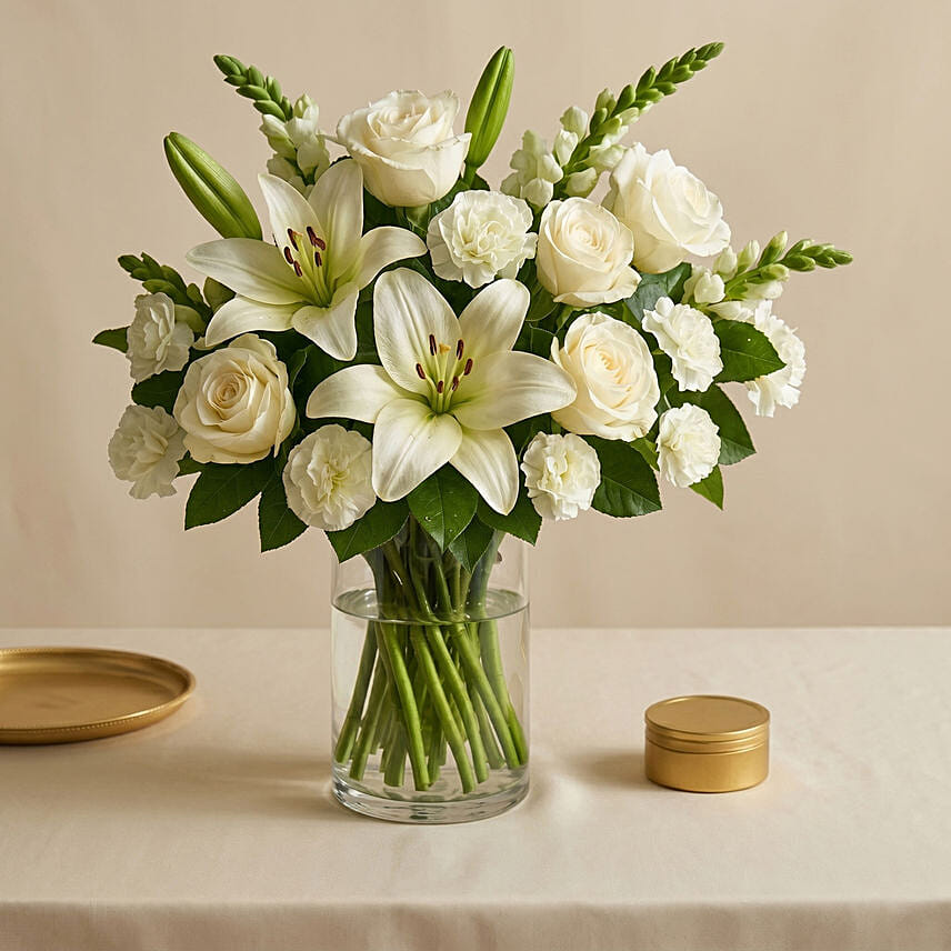 Love For White Flowers Vase: Condolence Flowers