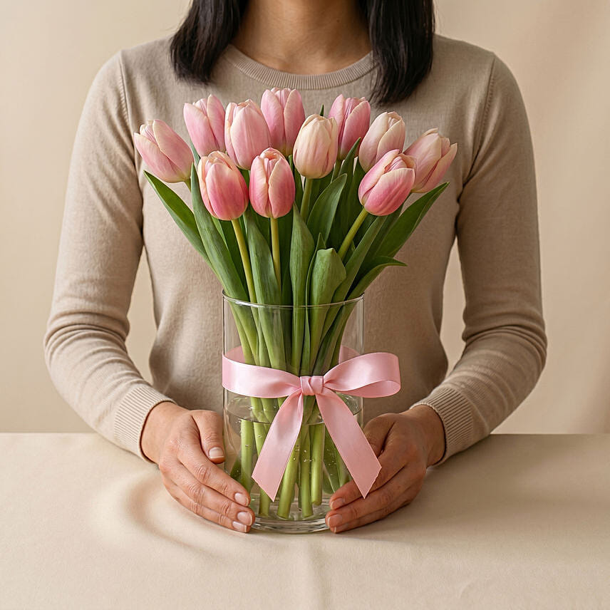 10 Pink Tulip Arrangement: Proposal Flowers