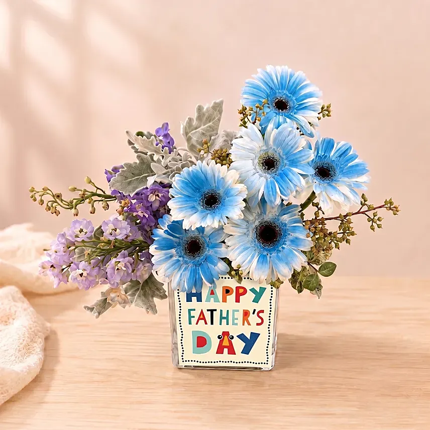 Father's Day Gerbera & Delphinium Flower Vase: Flowers