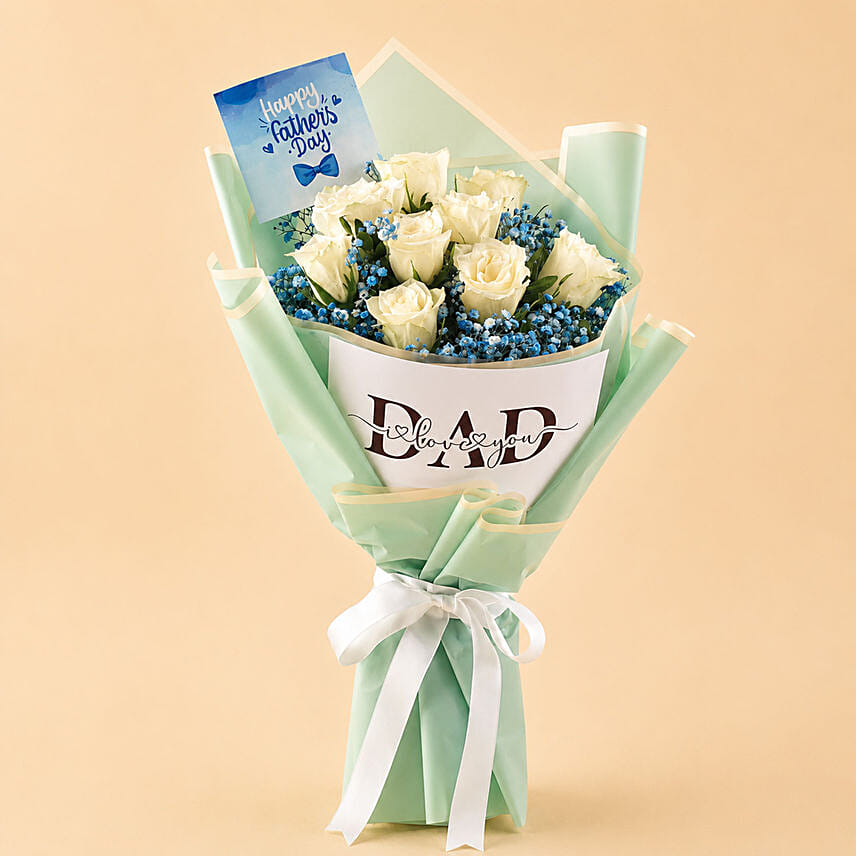 Roses & Baby's Breath Bouquet for Dad: Father's Day Gifts