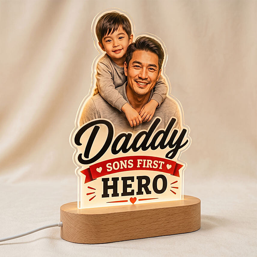 Personalised Hero Dad Photo LED Wooden Lamp: Father's Day Gifts
