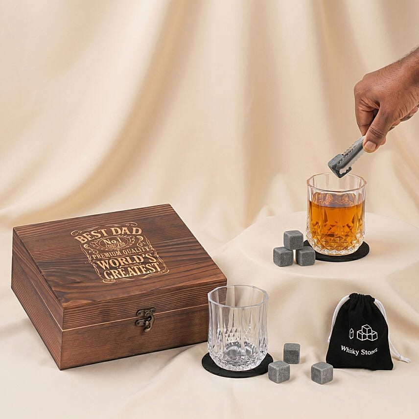 World's Greatest Dad - Premium Whiskey Glass & Stone Gift Set: Drinkware Gifts