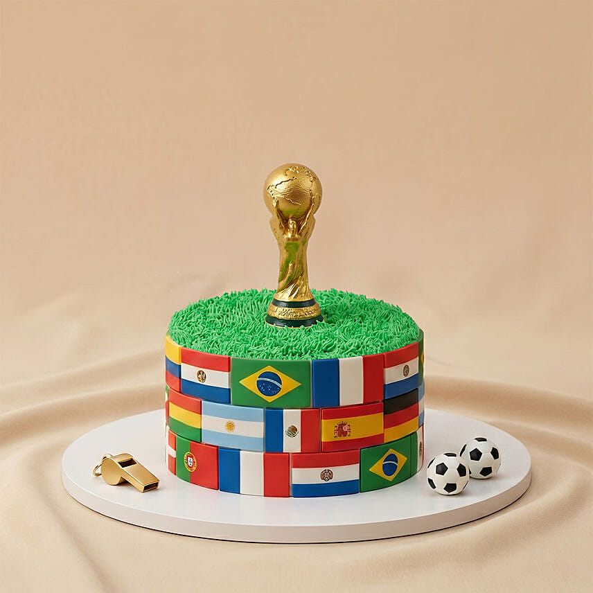 World Cup Trophy & Flags Chocolate Cake: Cake Delivery Singapore