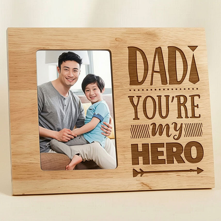 Personalised Hero Dad Engraved Wooden Frame: Personalised Accessories