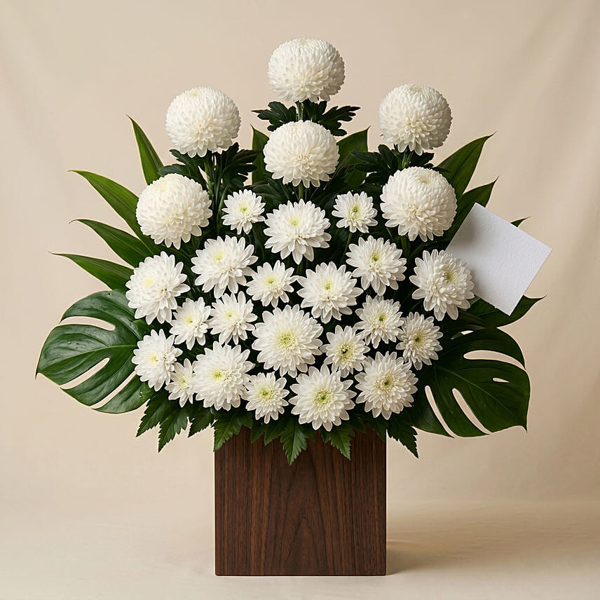 White Ball Mums Flower Stand: Condolence Flowers