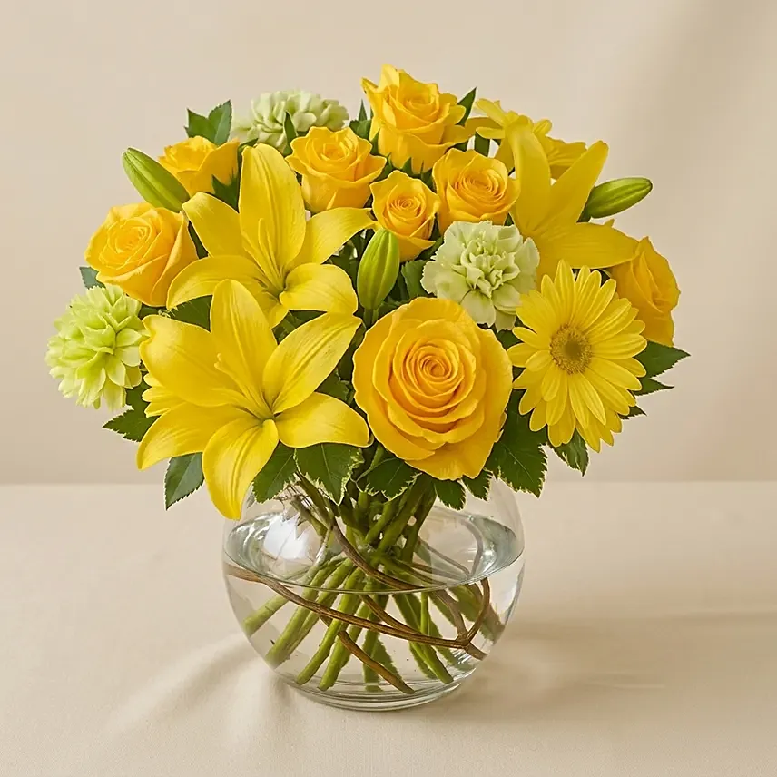 Bowl Of Happy Flowers: Yellow Flowers