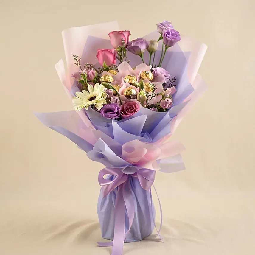 Mixed Flowers & Ferrero Rocher Bouquet: Flowers With Chocolates