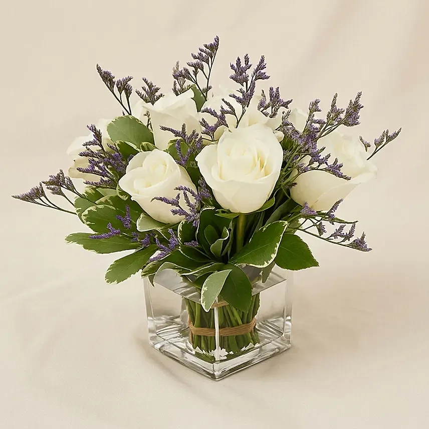 White Roses In A Vase: Condolence Flowers