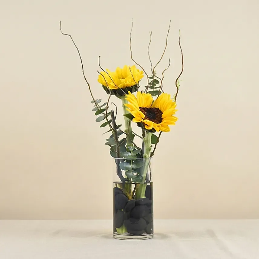 Sunny Sunflowers Cylindrical Vase: Sunflower Bouquets