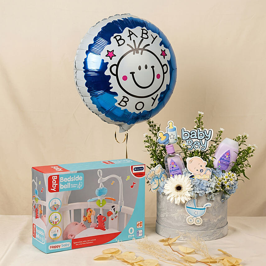 Its a Baby Boy Flowers giftset with Balloon: Flowers And Balloon Delivery