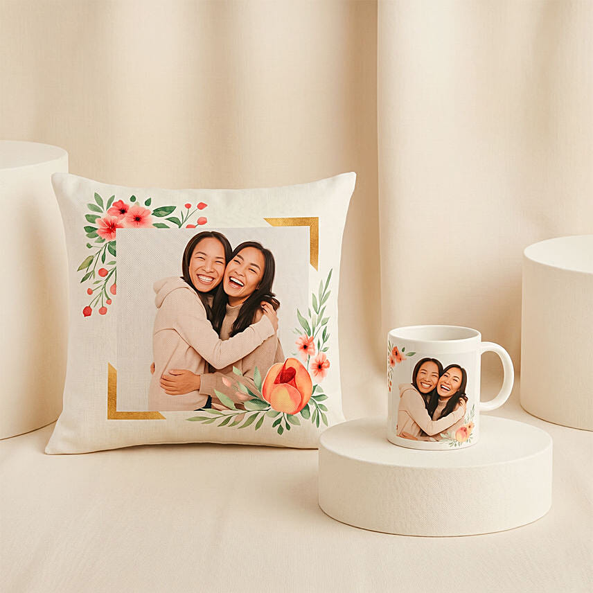 Floral Personalised Cushion & Mug: Gifts For Sister