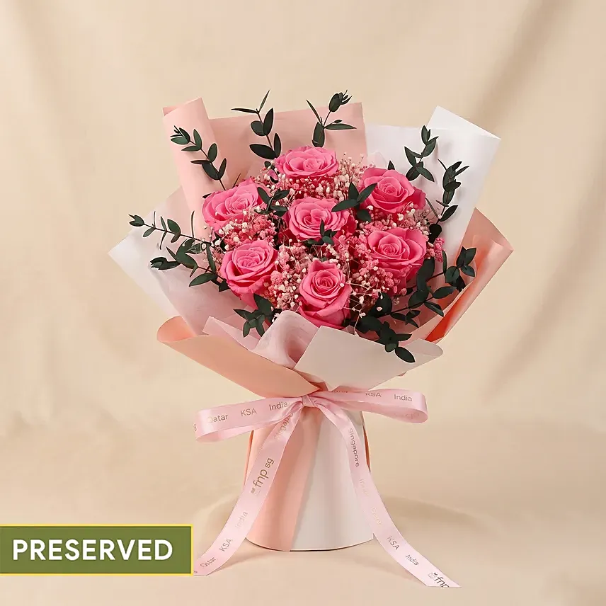 Radiant Fuchsia Preserved Rose Bouquet: Happy Mother's Day Flowers