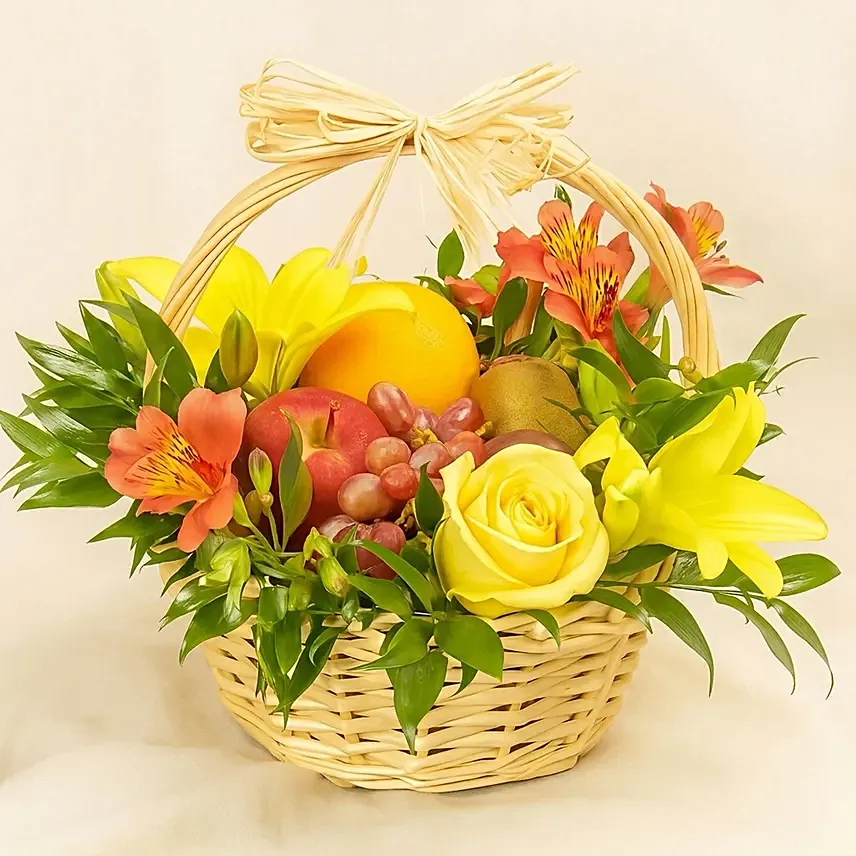 Basket Arrangement Of Fresh Flowers & Fruits: Gift Ideas For Boss