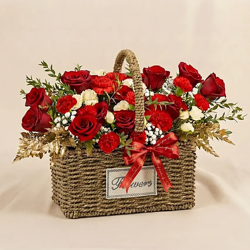 Romantic Rose Basket: I Miss U Flowers